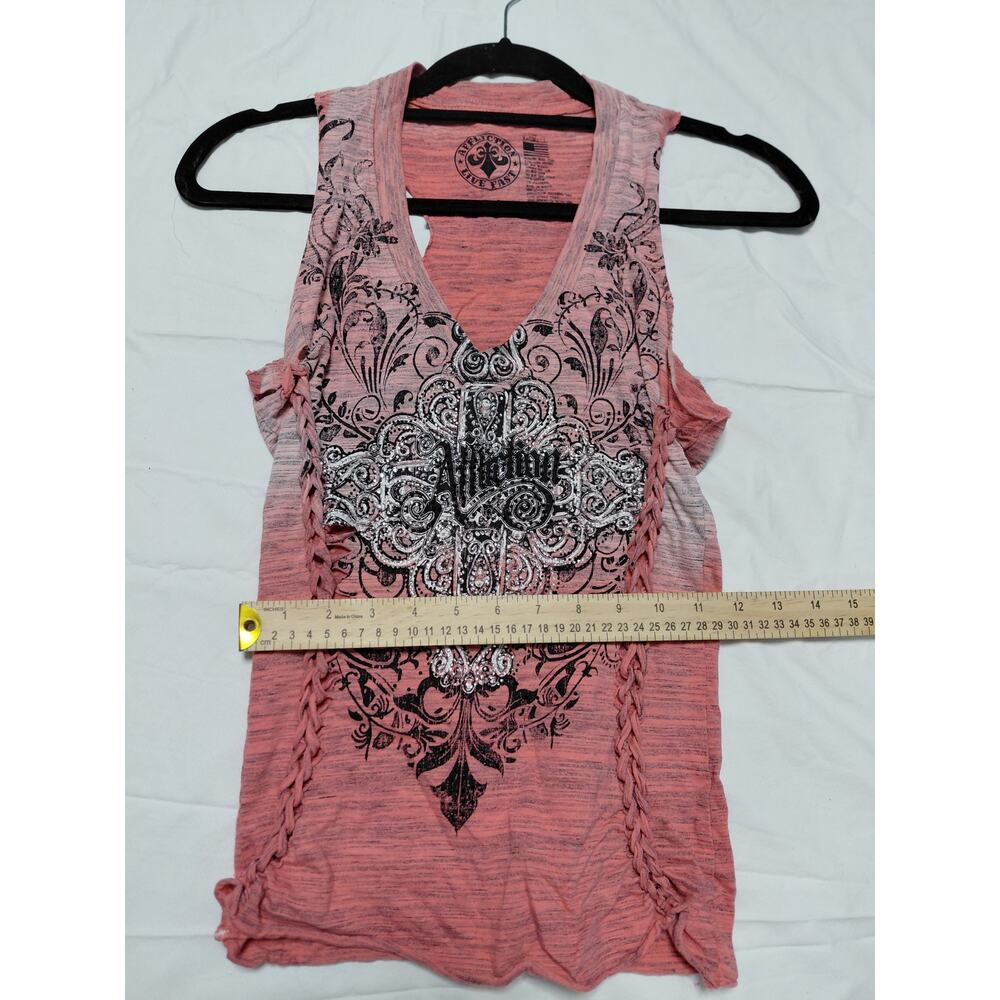 Affliction Graphic Print Tank Top Pink Knit Sleeveless Women Size XS - Picture 6 of 6